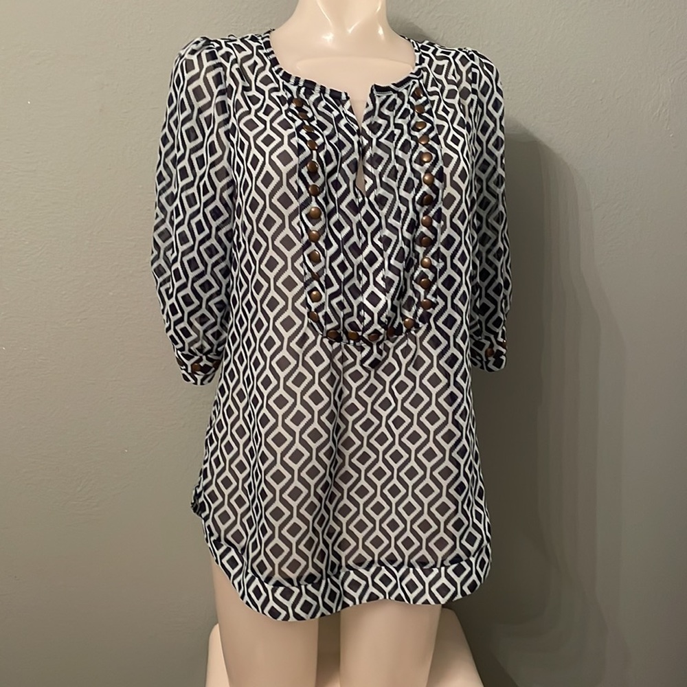 41 Hawthorn Blue Sheer Top Blouse